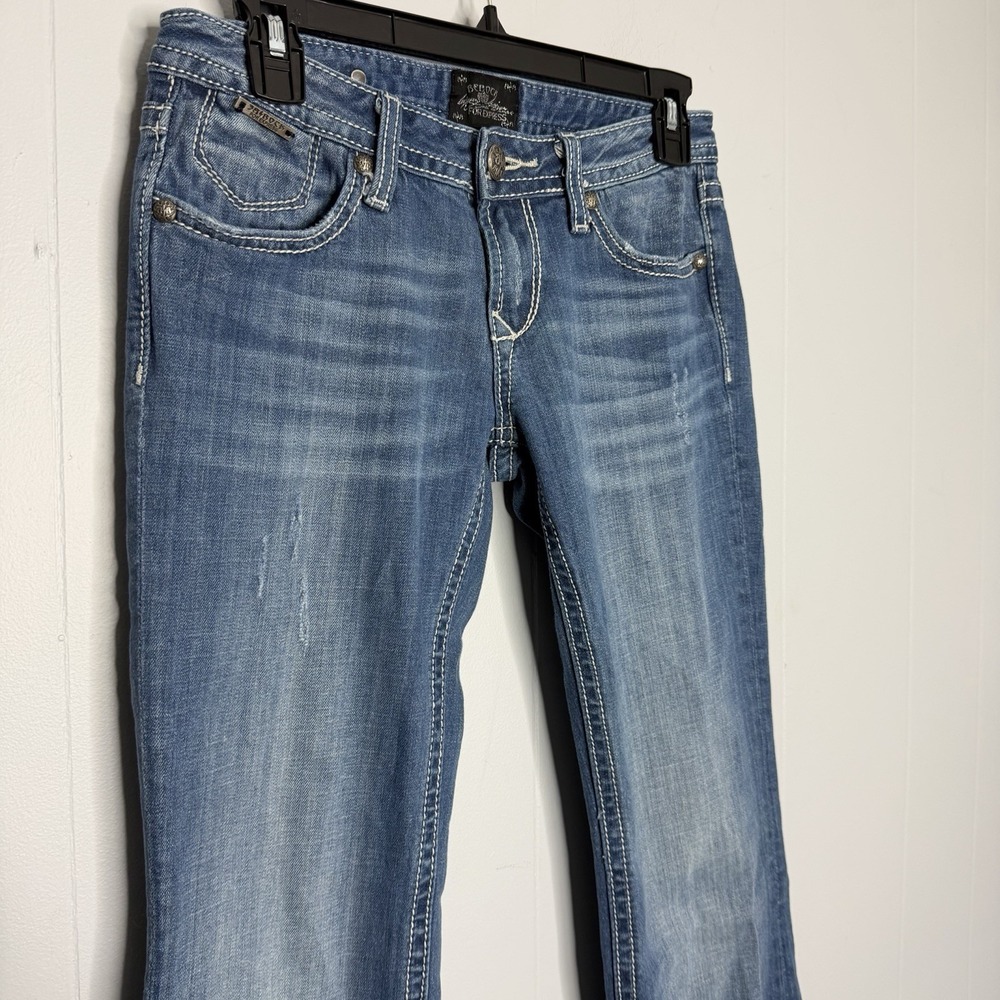 Express Rerock bootcut jeans sz 2R low rise medium wash stretch blue Y2K grunge - Picture 4 of 9
